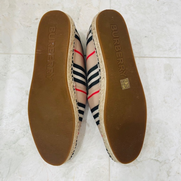 BURBERRY {43/9.5} Espadrilles Canvas Striped Neutrals Tan Black Red White - Picture 8 of 11